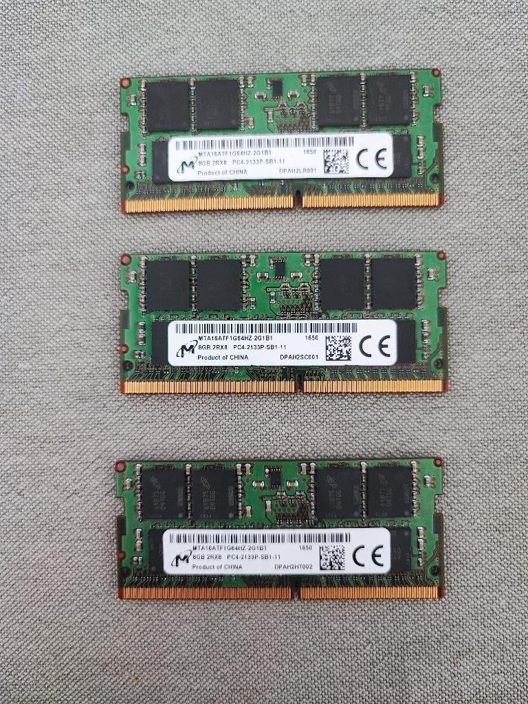 Set van 3x Micron 8GB DDR4-2133MHz Laptop RAM (TOTAAL 24GB), Computers en Software, Ophalen of Verzenden, Zo goed als nieuw, DDR4