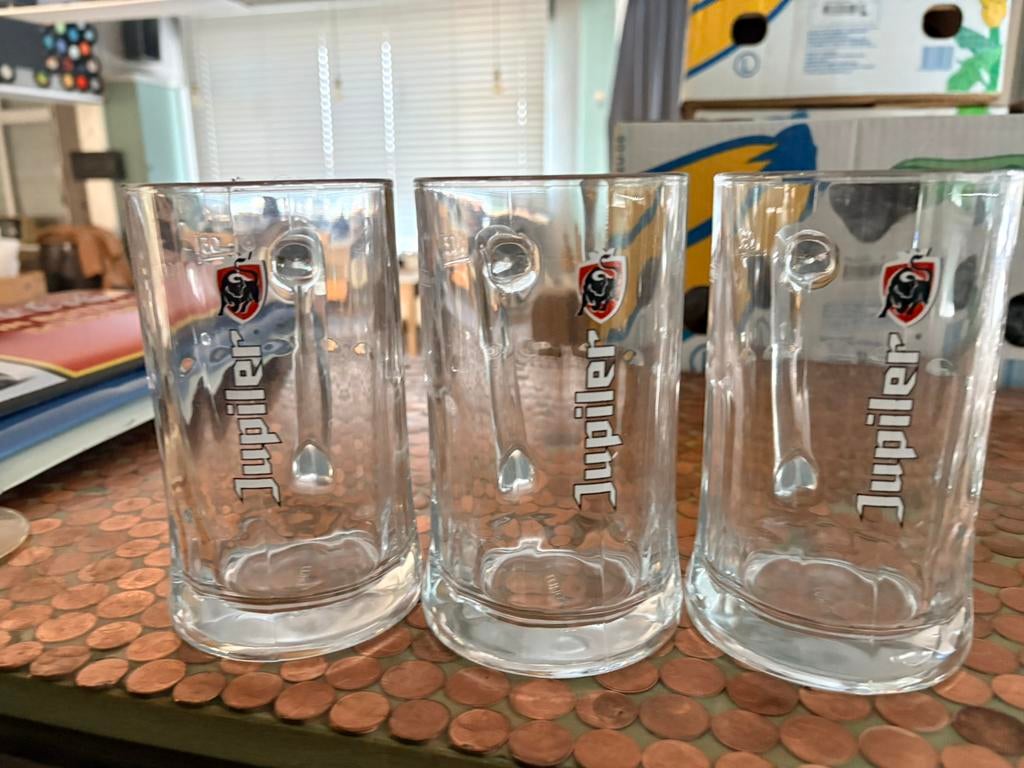 3 halve liter glazen, Verzamelen, Biermerken, Ophalen, Nieuw, Glas of Glazen, Jupiler