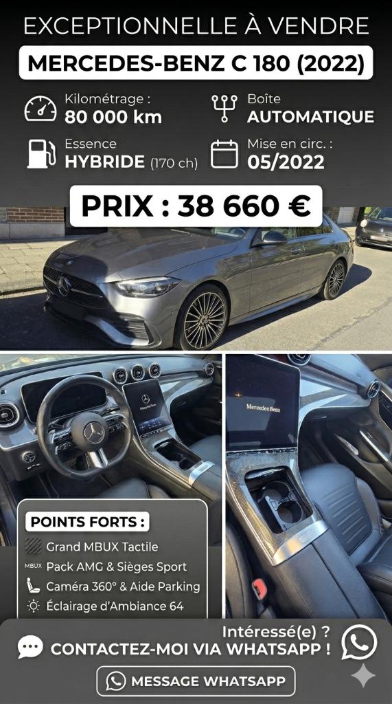 MERCEDES-BENZ / C180 AMG / PANO / CAMÉRA /, Autos, 144 g/km, Argent ou Gris, Achat, Capteur de stationnement