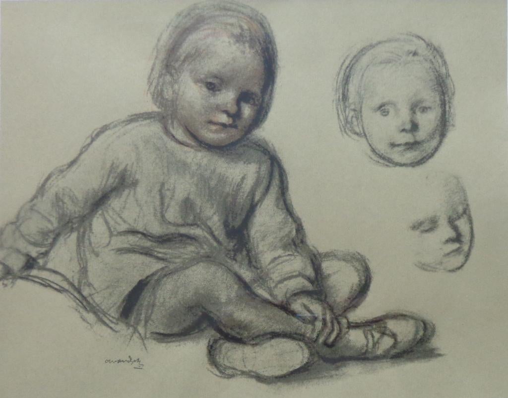 ALBERT VAN DYCK / ZITTENDE MEISJE / LITHO / 36x49cm / KADER, Ophalen of Verzenden