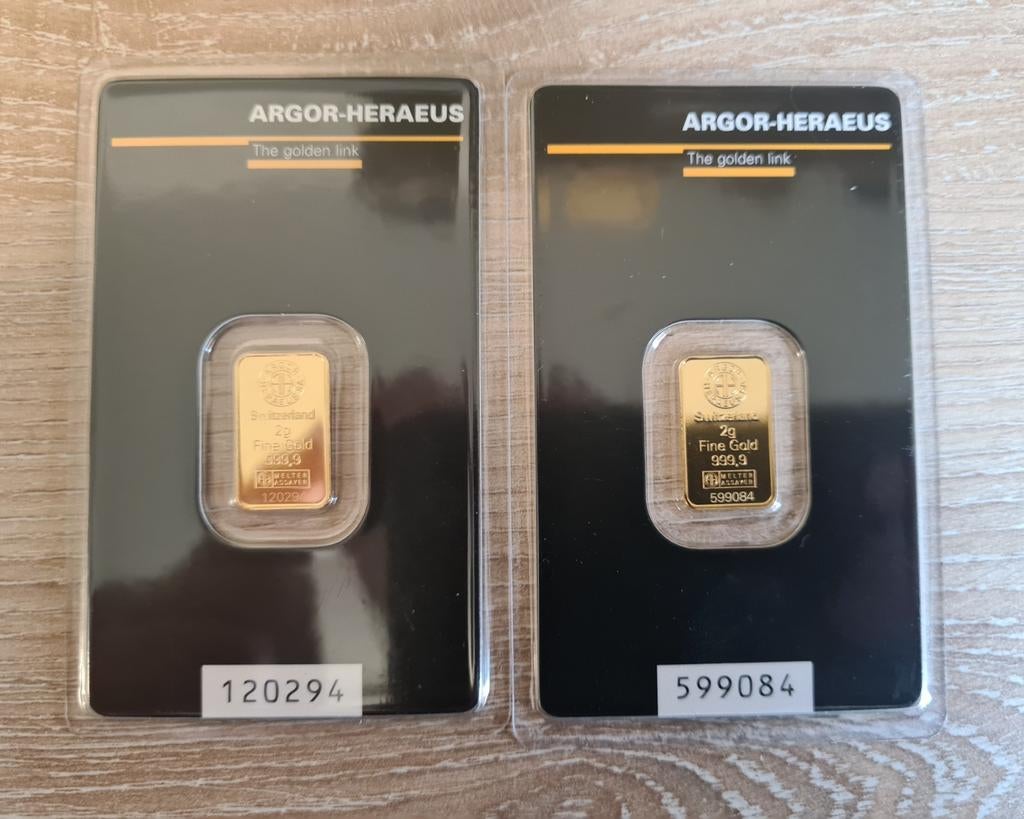 2x 2gram goudbaar (certified), Postzegels en Munten, Edelmetalen en Baren, Ophalen of Verzenden