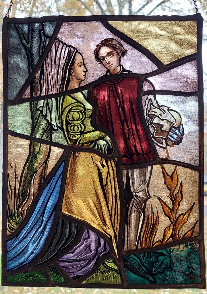 glas in lood - Middeleeuwse jonkvrouw en Jonkheer, Ophalen of Verzenden