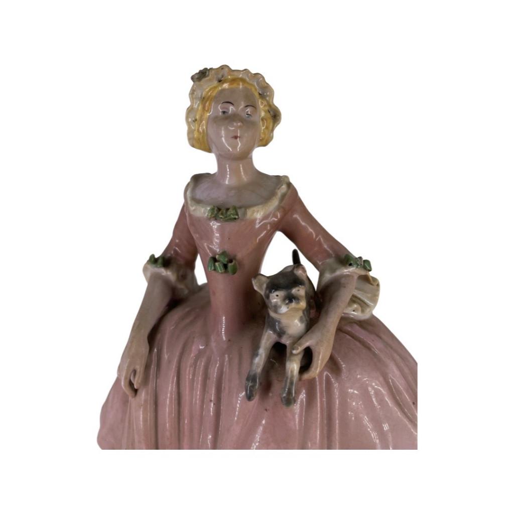 Dame met haar hond — Porcelaine de Paris 19e, Antiek en Kunst, Ophalen