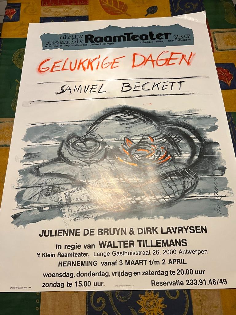 Poster toneel Gelukkige dagen - Samuel Beckett, Rechthoekig Staand, Deurposter of groter, Ophalen of Verzenden, Zo goed als nieuw