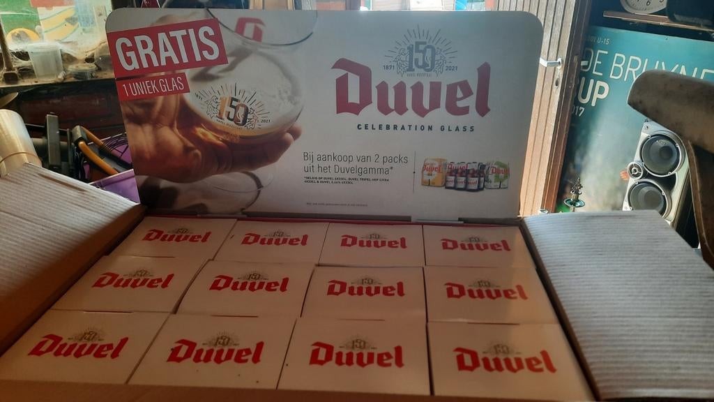 Lunettes Duvel 150 ans (+ publicité), Collections, Marques de bière, Comme neuf, Duvel, Enlèvement ou Envoi