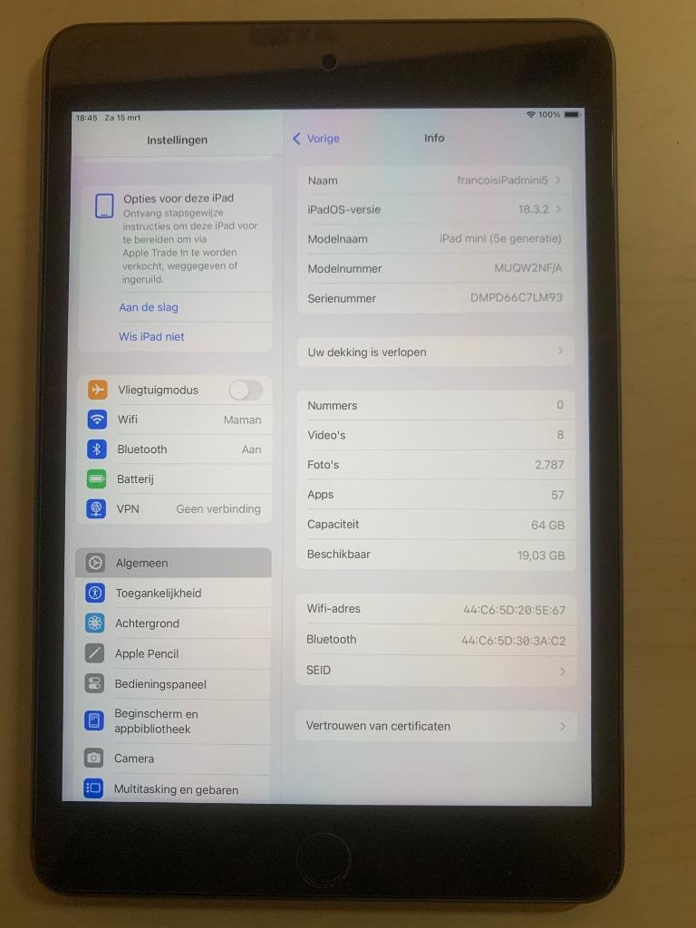 iPad mini 5, Informatique & Logiciels, Apple iPad Tablettes, Gris, Comme neuf, Enlèvement, 64 GB