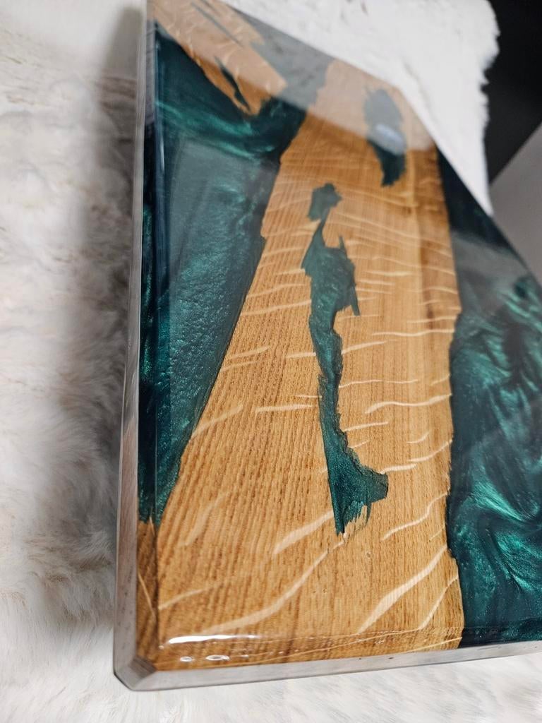 Bijzettafel Epoxy Art - handgemaakt- Franse Eik #MorphoDidiu, Neuf, 55 à 75 cm, Epoxy Art, Enlèvement ou Envoi