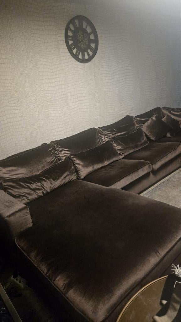 Hoek salon u form velvet stof, Enlèvement, Utilisé, Tissus