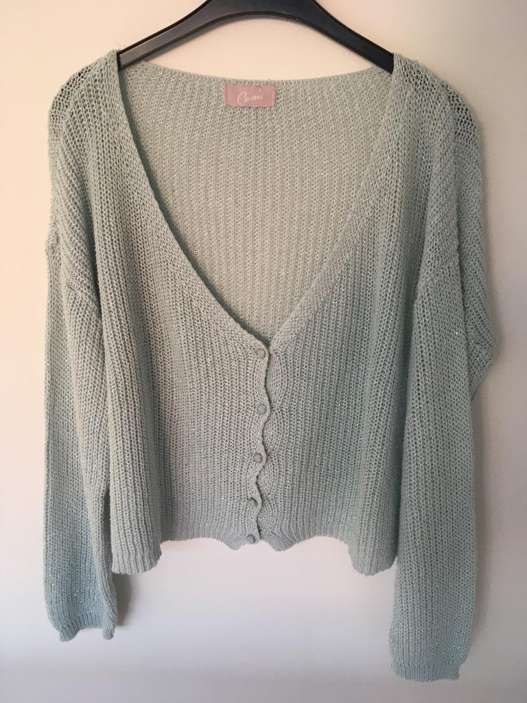 Dames gilet uit glitterwol Cassis maat medium, Gedragen, Ophalen, Maat 38/40 (M), Blauw