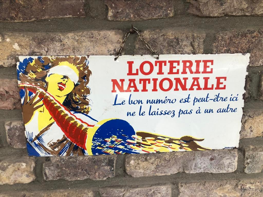 plaque publicitaire/tôle   LOTERIE NATIONALE, Enlèvement ou Envoi, Utilisé, Panneau publicitaire
