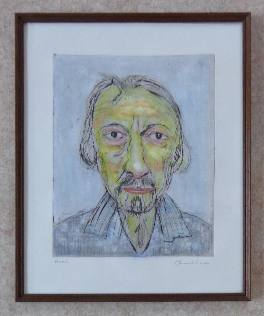 FRED BERVOETS / VRIEND / ETS + AQUAREL / 44x36cm / KADER SIG, Antiquités & Art, Enlèvement ou Envoi