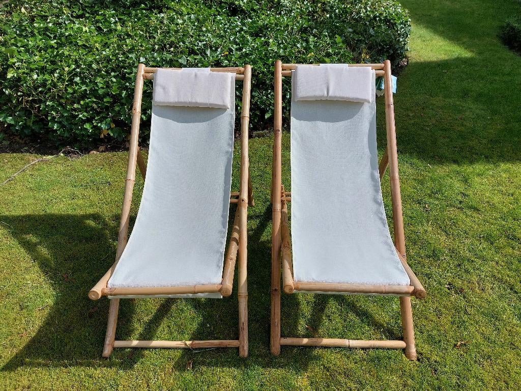 2 nouvelles chaises de plage en bambou/chaises de jardin, Enlèvement, Neuf, Bois, Réglable