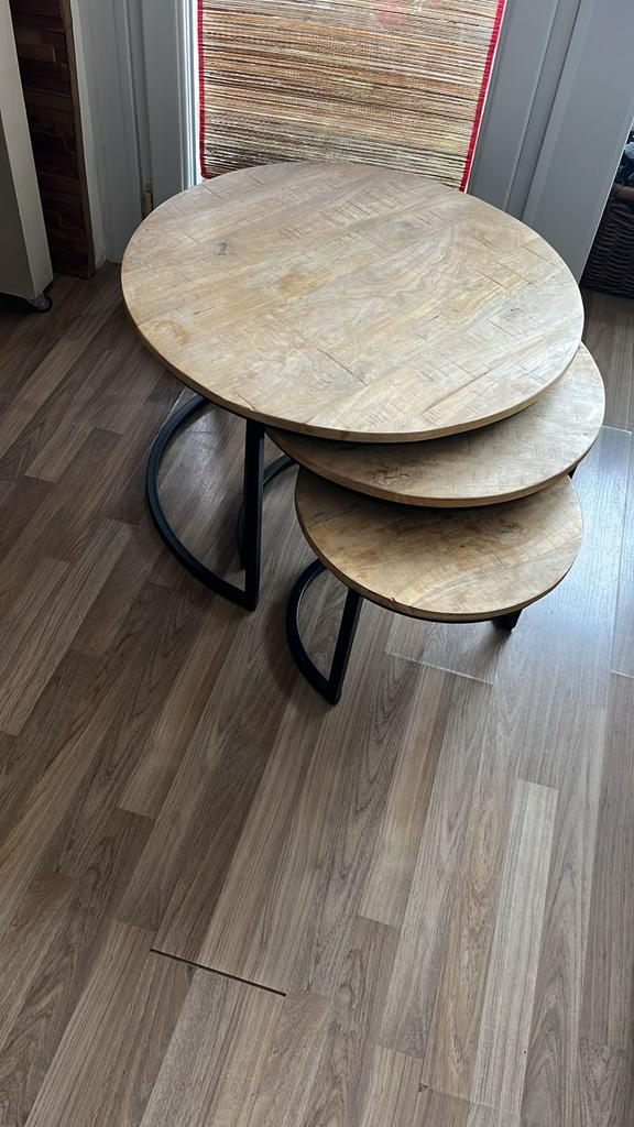 3-delige ronde salontafel set, Huis en Inrichting, Ophalen, Gebruikt, Metaal