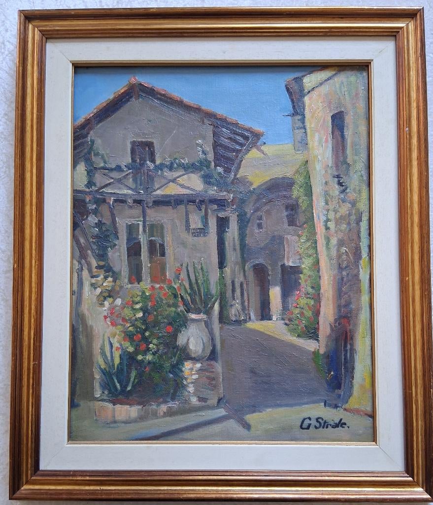 Georges STRALE (1915 - ?) Huile sur toile "Ruelle fleurie", Antiquités & Art, Art | Peinture | Classique, Enlèvement