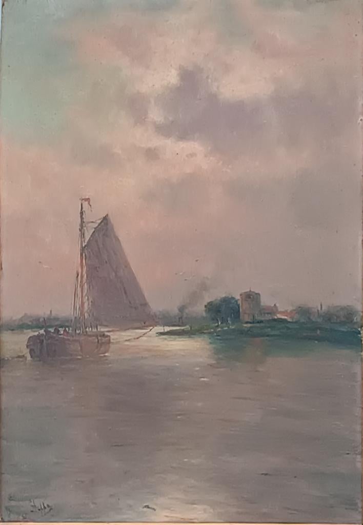 Romain Steppe (1859-1927): Scheldezicht (O/D, 66 x 76 cm), Antiek en Kunst, Ophalen of Verzenden