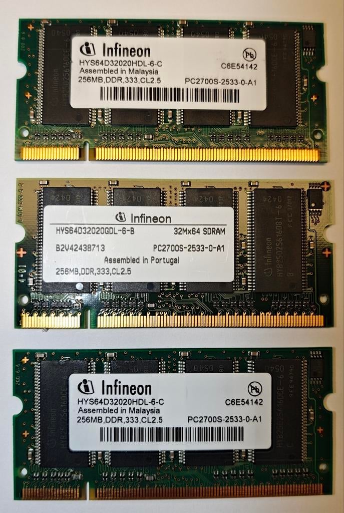 3x 256MB DDR1 geheugen, Computers en Software, RAM geheugen, Ophalen of Verzenden, DDR