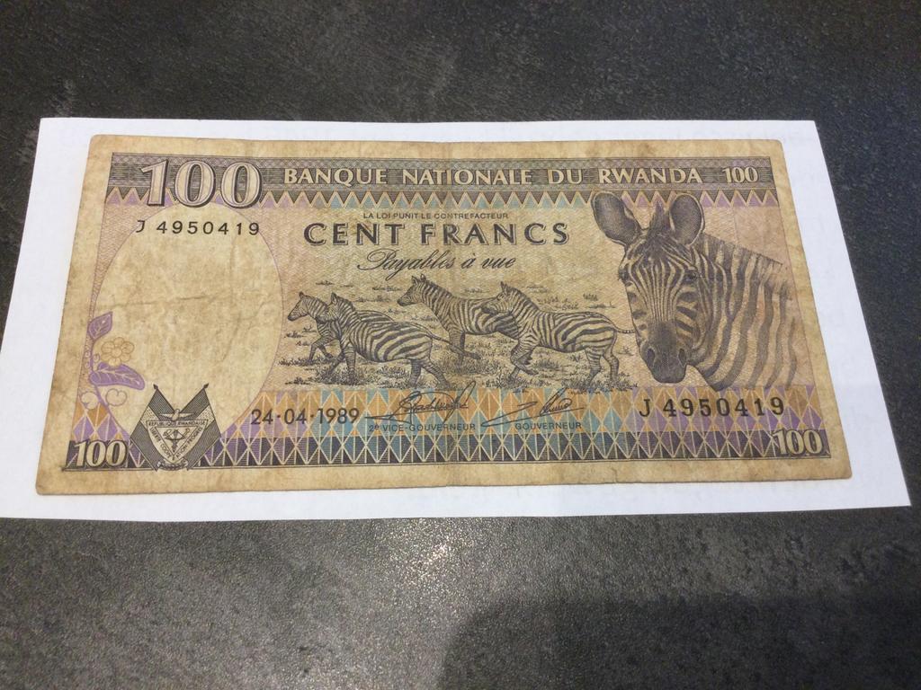 100 francs rwandais 24 avril 1989, Enlèvement ou Envoi