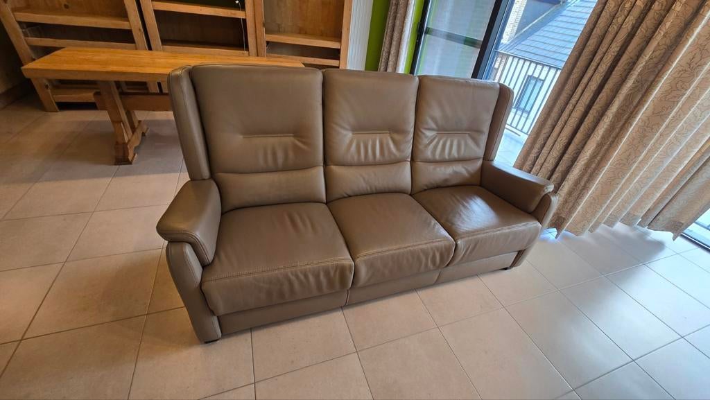 Lederen salon : 3-zit + poef, Huis en Inrichting, Zetels | Zetels, Ophalen