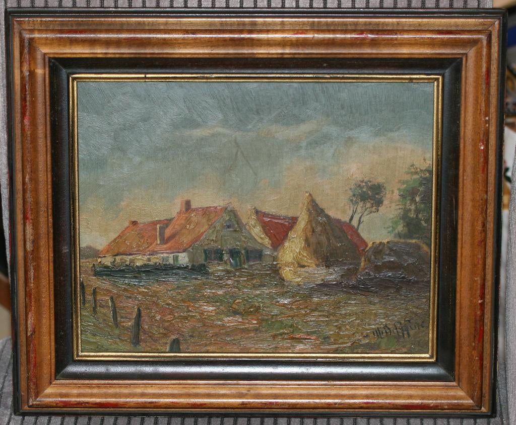 Oude schilderij - Olie op paneel - Gesigneerd, Ophalen of Verzenden