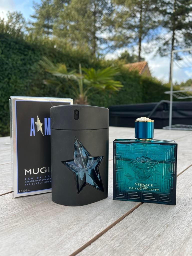 heren parfum : versace eros edt & mugler A-men edt, Ophalen of Verzenden, Zo goed als nieuw