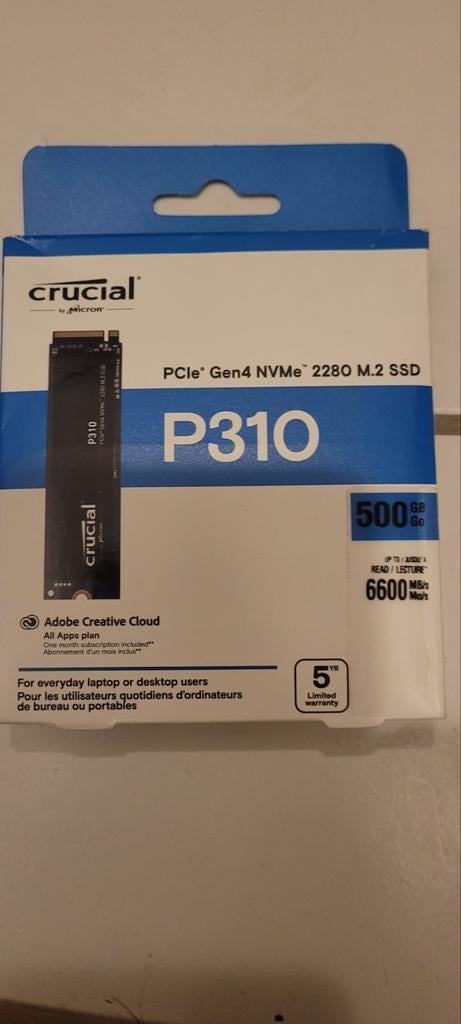 Ssd crucial 500 gb neuf m.2 nvme + heatsink, Ophalen, Intern, SSD, Nieuw