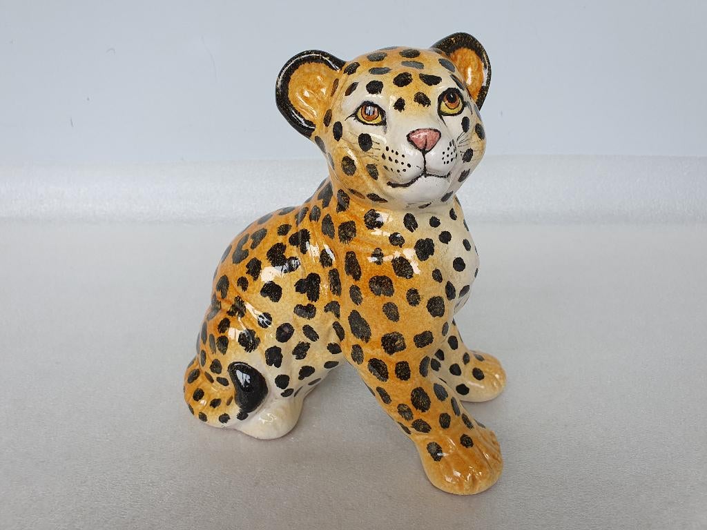 Vintage keramieken beeld luipaard jong ca. 22 cm, Ophalen of Verzenden