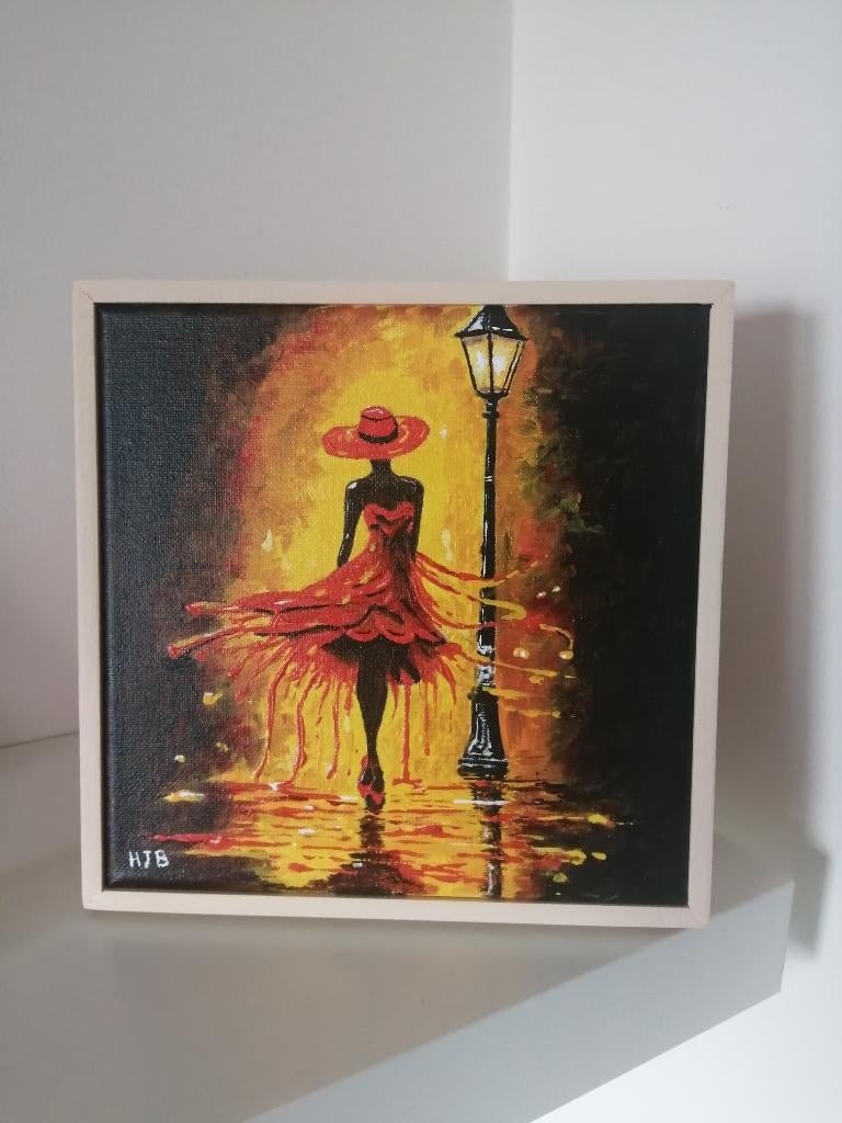 modern schilderijtje dansende vrouw in schemerlicht, Ophalen