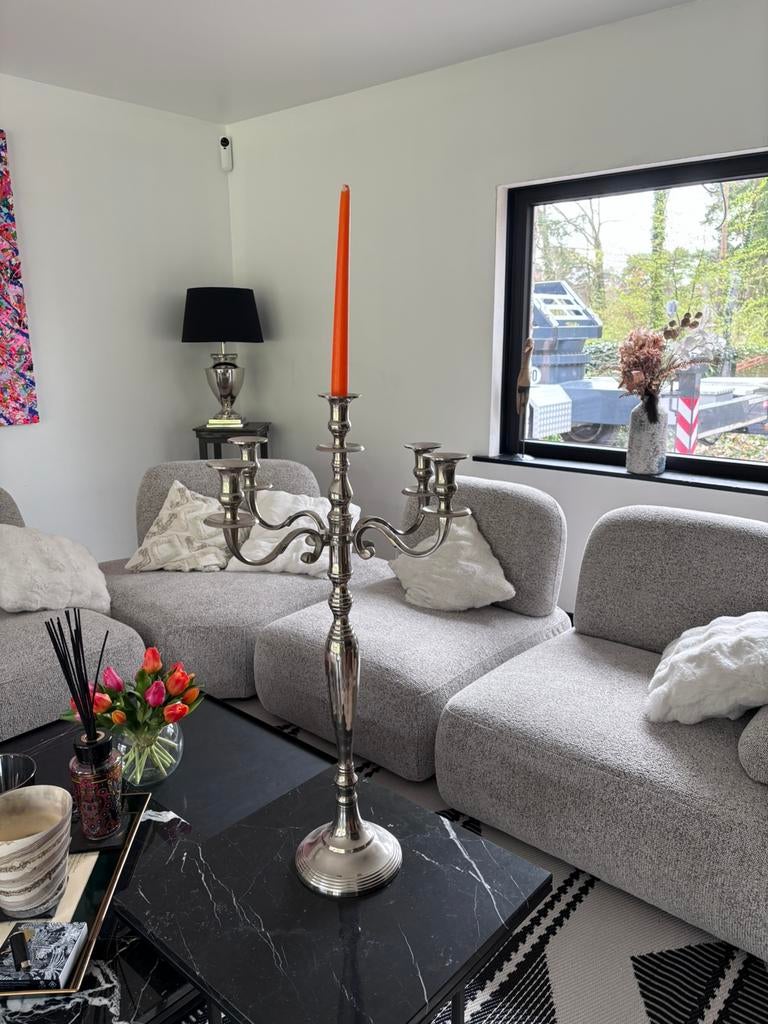 Grand Chandelier Argenté Brillant 5 Branches – H 80 cm, Maison & Meubles, Enlèvement