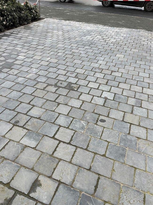 Blauwe hardsteen tegels 20x20, Ophalen, Gebruikt, Terrastegels, Natuursteen