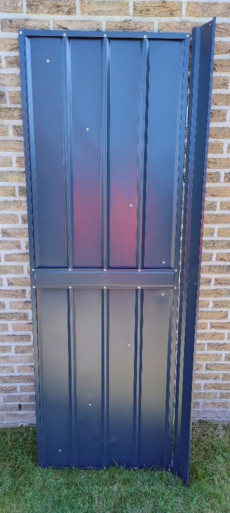 Deur tuinhuis uit plaatstaal, kleur Antraciet, Tuin en Terras, Ophalen, Zo goed als nieuw, Metaal, Tuinhuis