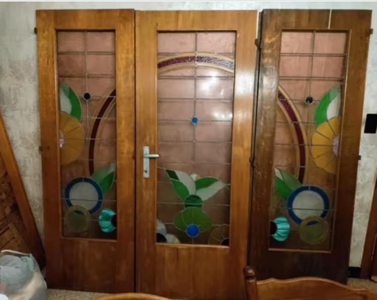 3 deuren met glas-in-lood 50s, Ophalen