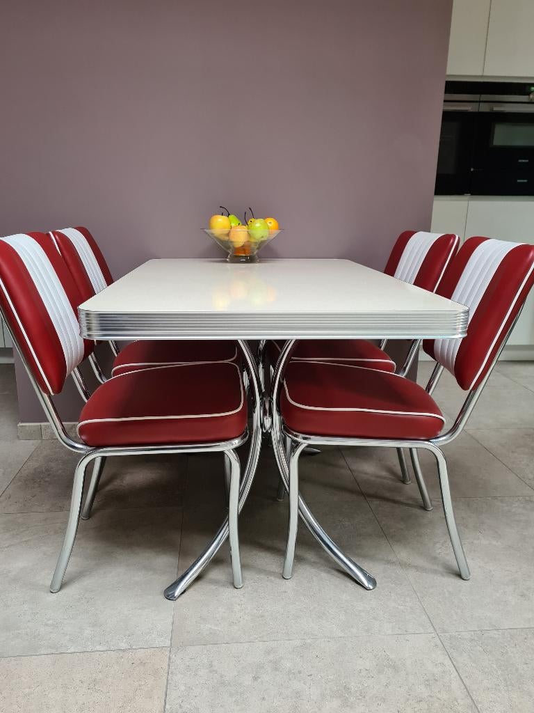USA Fifties Bel-Air retro tafel met vier stoelen, Huis en Inrichting, Tafels | Eettafels, Ophalen, 100 tot 150 cm, Zo goed als nieuw