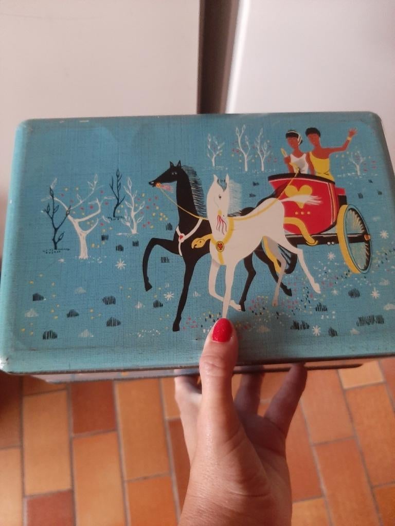 Zeer oude Victoria koekjestrommel – jaren '50 design, Verzamelen, Blikken, Ophalen of Verzenden, Gebruikt