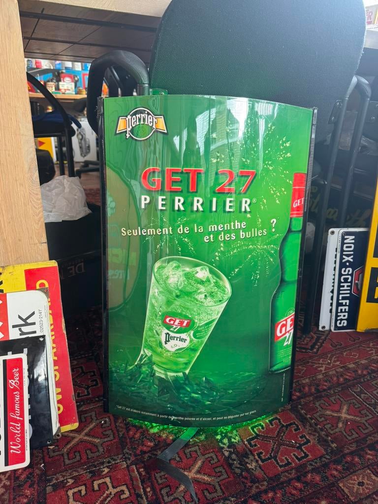 Ancienne boîte à lumière publicitaire Perrier, Collections, Marques & Objets publicitaires, Enlèvement ou Envoi, Utilisé, Panneau publicitaire
