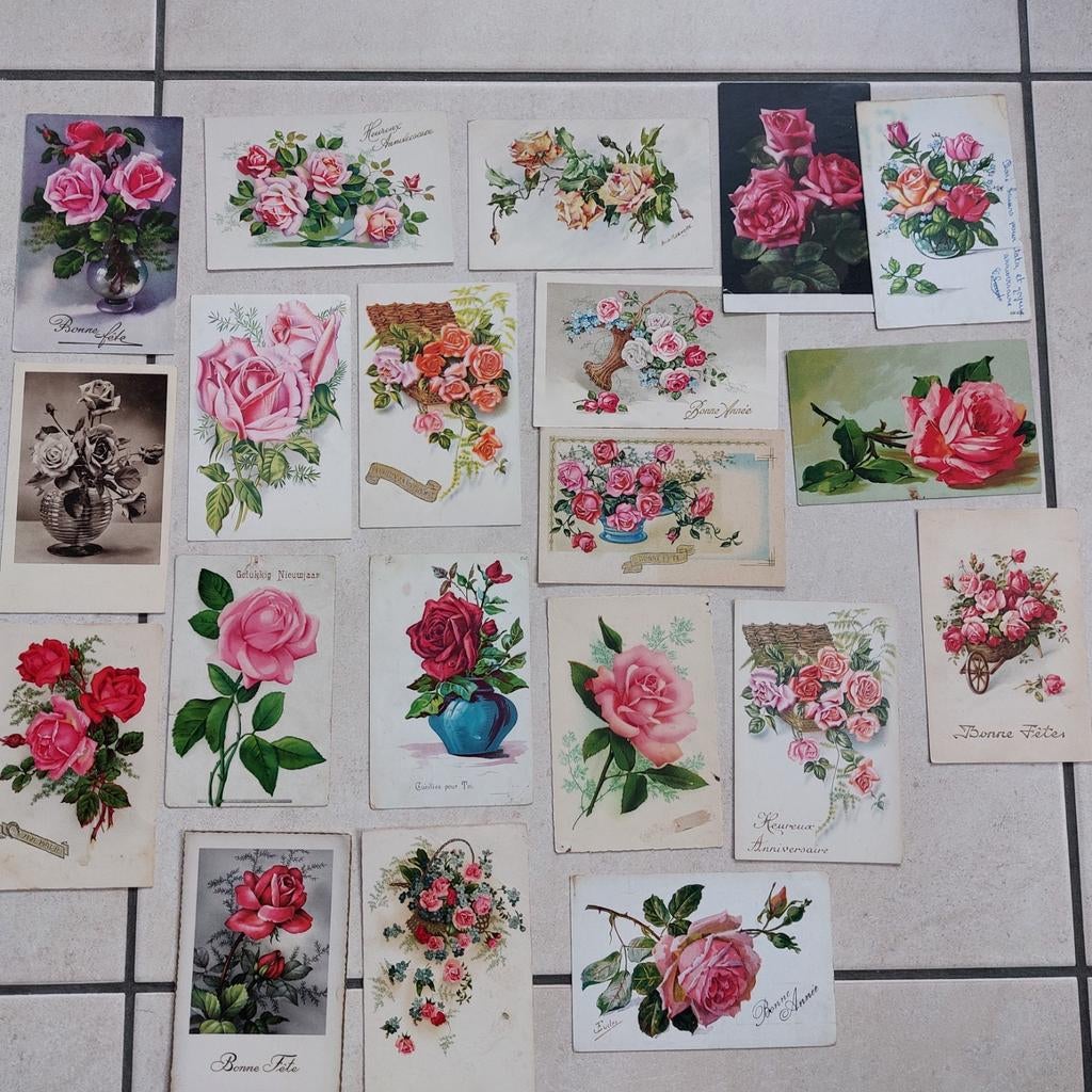 Vintage wenskaarten : Rozen, Ophalen of Verzenden, Zo goed als nieuw