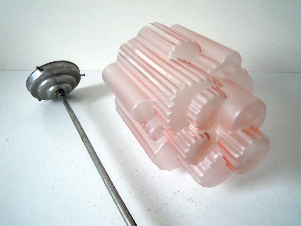 Art Deco Roze Opaline Skyscraper - Hanglamp (1930), Antiek en Kunst, Ophalen of Verzenden