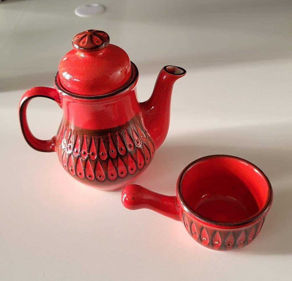 setje theepot en suikerpot jasba keramiek rood vintage '70, Antiek en Kunst, Ophalen of Verzenden