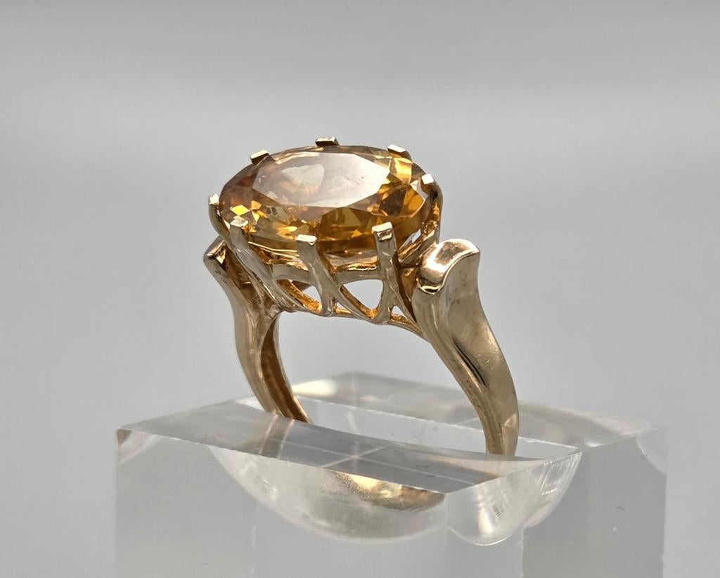 Gouden Vintage ring met edelsteen gele topaas. 2026/100, Bijoux, Sacs & Beauté, Bagues, Plus petit que 17, Comme neuf, Or, Jaune