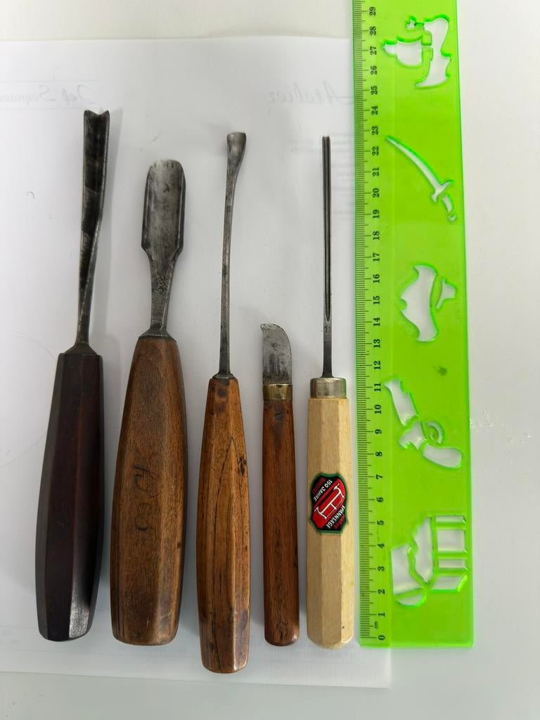 Set 5 vintage houtbeitels Casteels e.a, handgemaakt, staal, Enlèvement