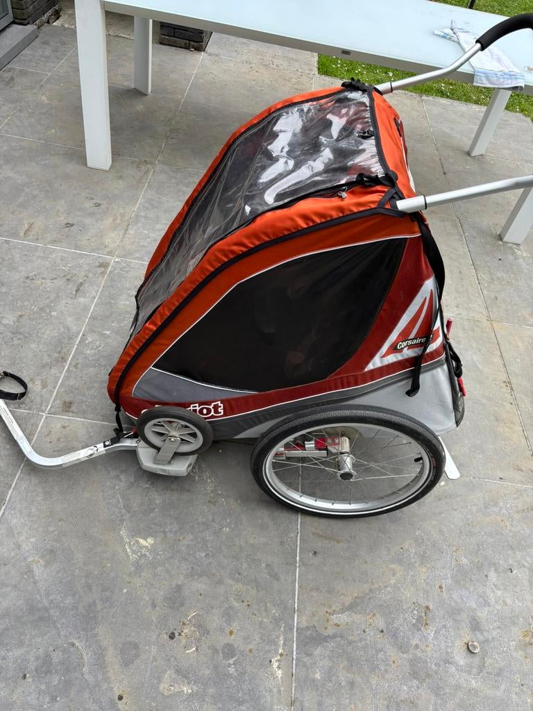 Luxe fietskar met vering 2 kinderen, Fietsen en Brommers, Fietsaccessoires | Aanhangwagens en Karren, Ophalen, Gebruikt, Kinderkar