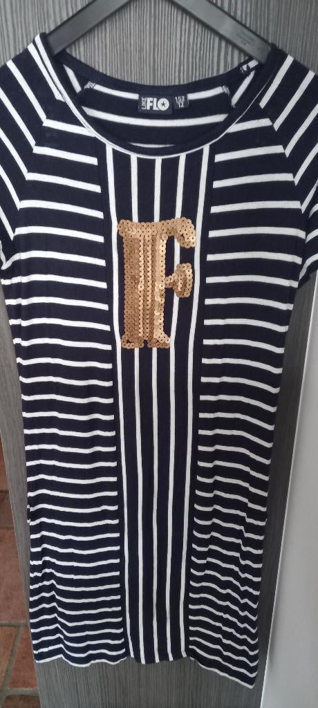 gestreepte jurk blauw wit met pailletten Like Flo maat 152, Like Flo, Meisje, Ophalen of Verzenden, Zo goed als nieuw