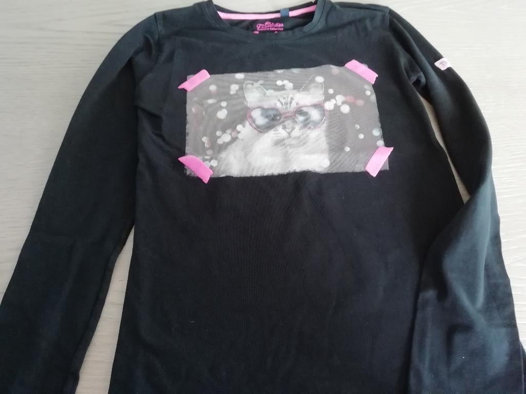 TOM DU longleeve met poesje op " maat 140 - 146, Kinderen en Baby's, Kinderkleding | Maat 140, Meisje, Ophalen of Verzenden, Zo goed als nieuw