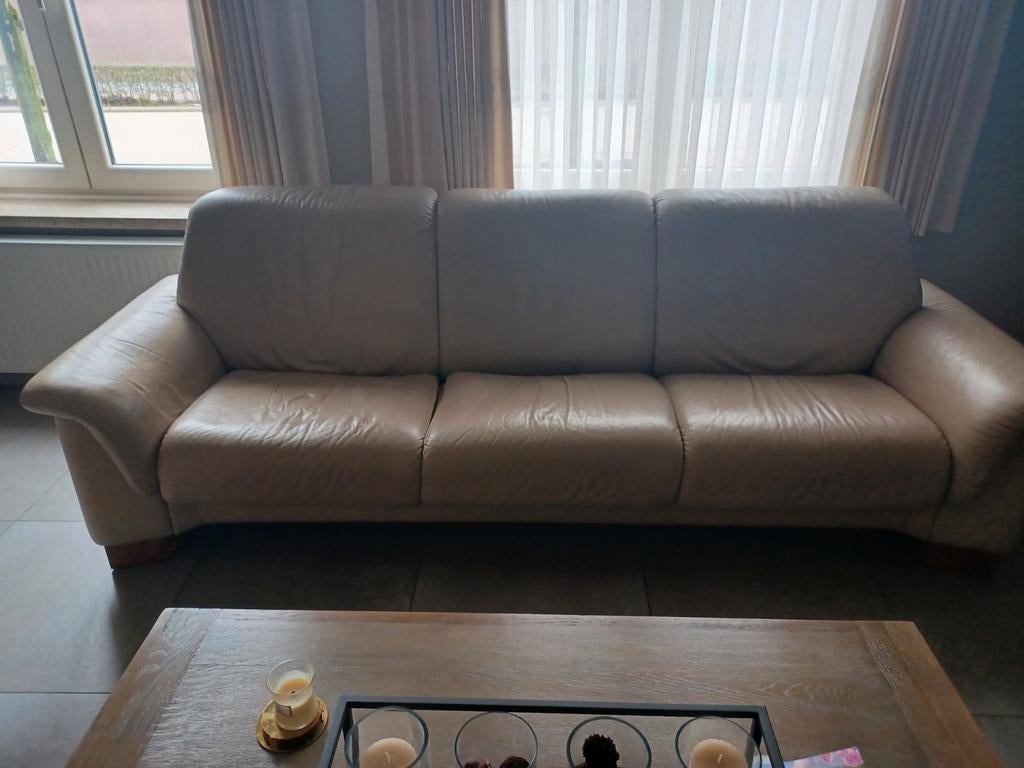 Salon tressless in leder 3 zit 2x 1 zit relax +voetbank, Ophalen