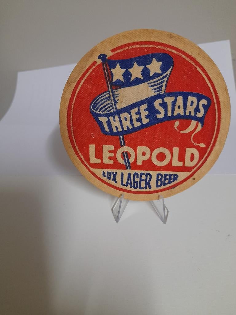 Oud bierviltje three stars leopold dikte 5cm, Ophalen of Verzenden