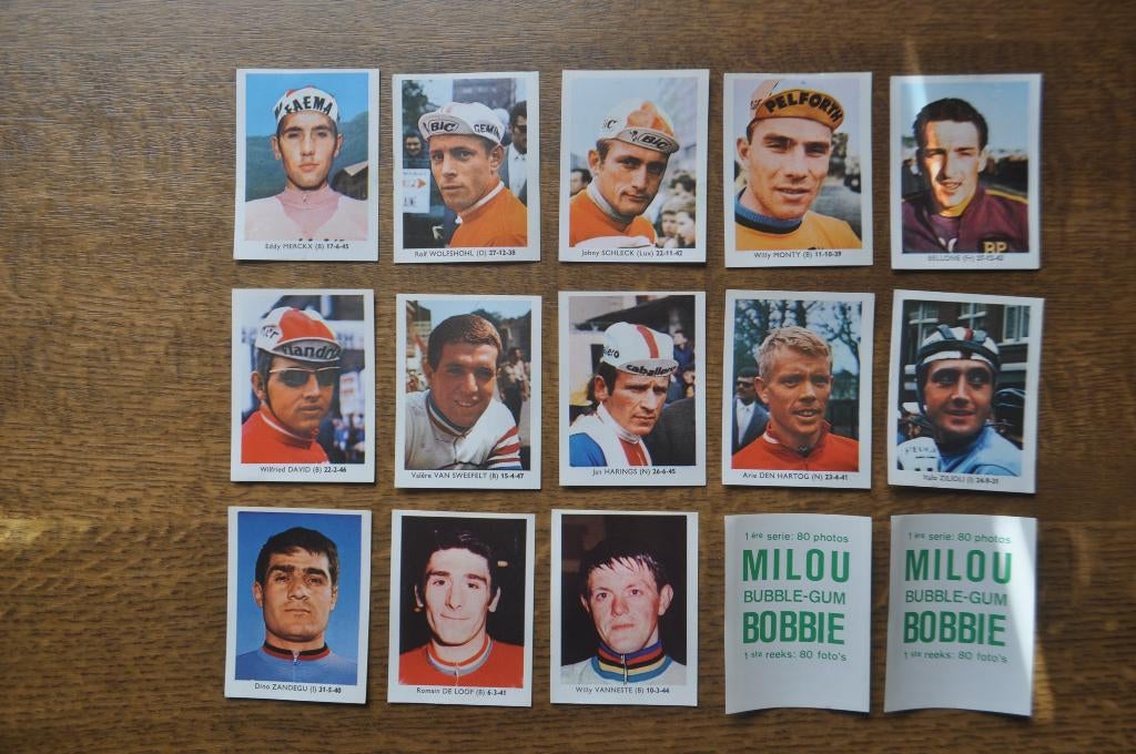 MILOU/BOBBIE BUBBLE GUM WIELRENNERS 13 VERSCHILLENDE, Enlèvement ou Envoi, Comme neuf, Plusieurs images