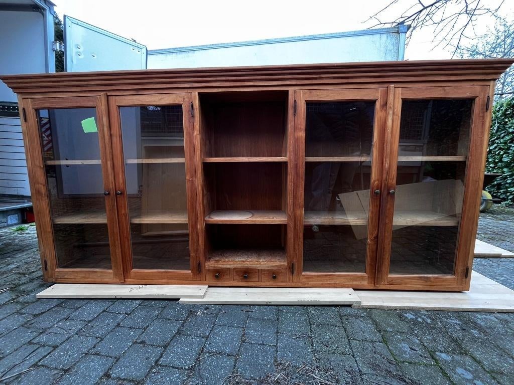 Volledig  2-delige Eikenhouten Buffetkast, Huis en Inrichting, Ophalen, Glas, Met deur(en), 200 cm of meer