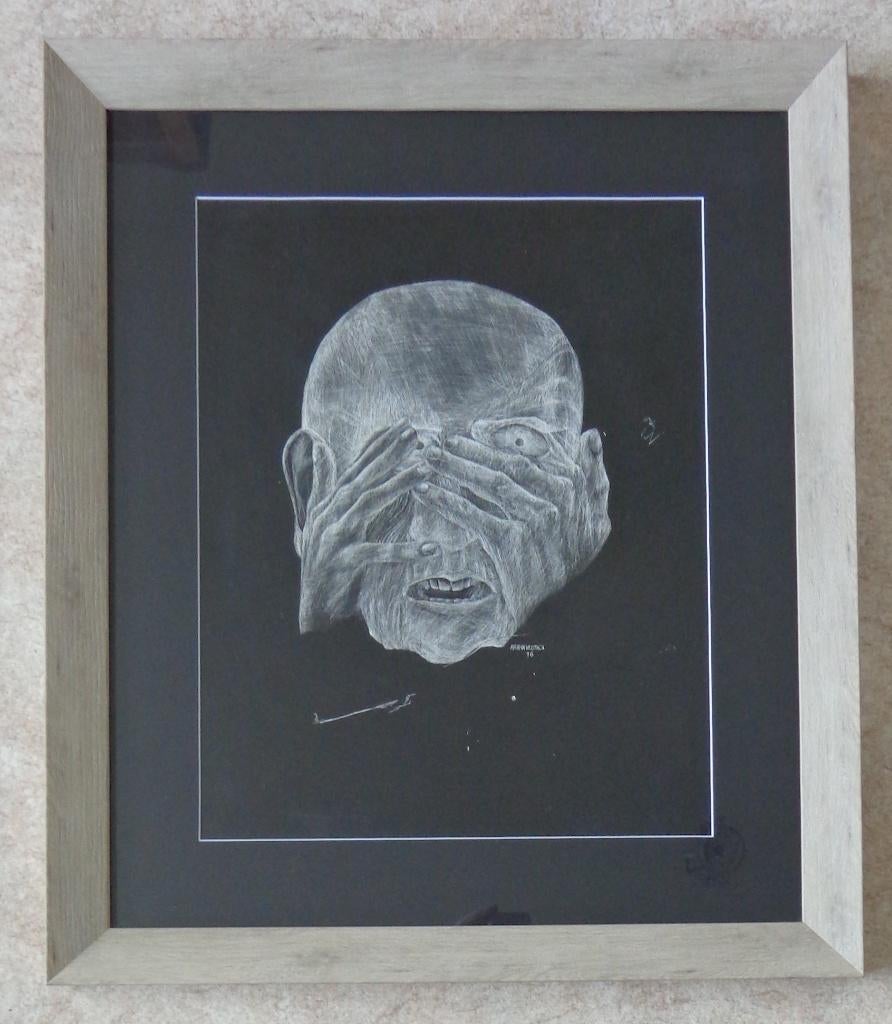 FRANK WUYTACK / ANGST / ORIGINEEL WERK / 68x58cm / KADER, Enlèvement ou Envoi