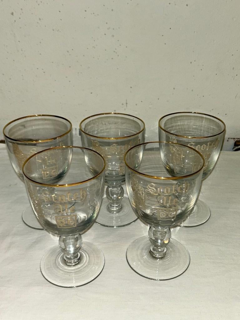 Lot van 5 oude Scotch Ale glazen (1940), Verzamelen, Glas en Drinkglazen, Ophalen, Gebruikt, Bierglas