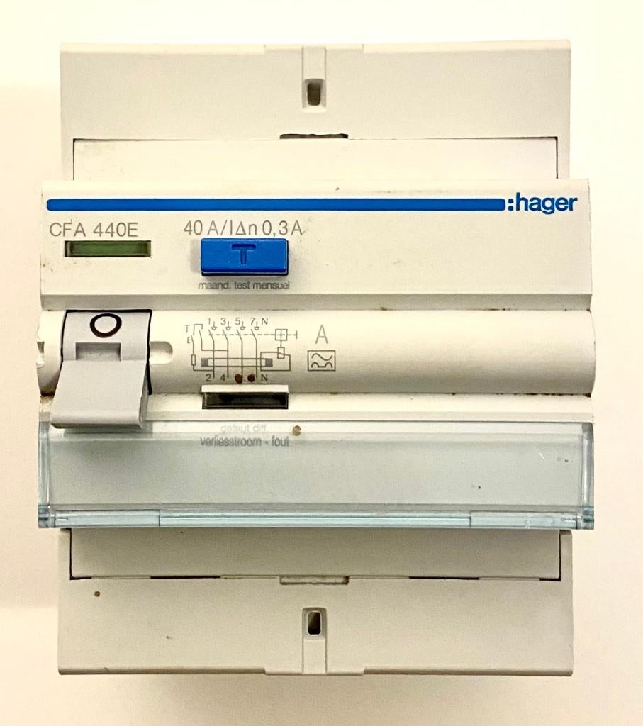 Hager CFA440E verliesstroomschakelaar 40A - 4P, Ophalen of Verzenden, Gebruikt