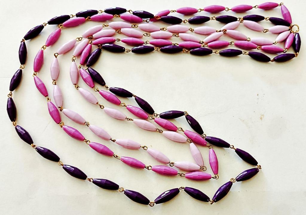Collier artisanal 3 rangs cristaux mauves/roses 3 tons NEUFS, Enlèvement ou Envoi, Neuf, Violet, Synthétique